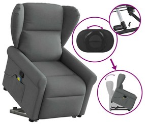 Poltrona elevatória de massagens tecido cinzento-escuro