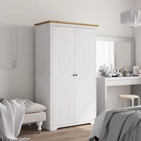 Roupeiro BODO 99x53,5x173 cm pinho maciço branco e castanho