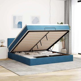 Estrutura de cama otomana com colchão 160x200 cm azul escuro