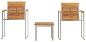 Chaise Longue com Cadeiras de Jardim 3 pcs Madeira de Teca Maciça