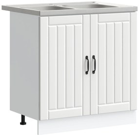Gabinete de Cozinha vidaXL "Lucca" com Duas Pias Brancas em Madeira de