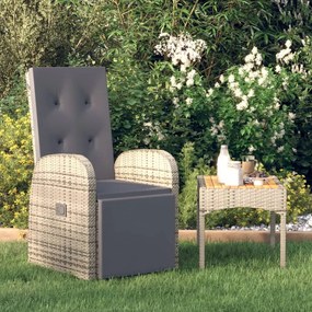 Cadeira de jardim reclinável com almofadões vime PE cinzento