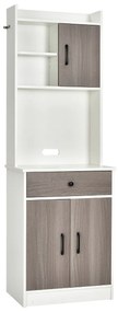 Armário de cozinha com 3 portas, despensa, gaveta, escorredor de roupa, prateleiras reguláveis, amplo espaço aberto para micro-ondas, branco