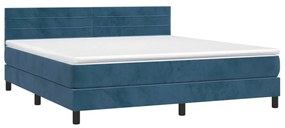 Cama box spring c/ colchão/LED 160x200 cm veludo azul-escuro