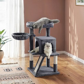 Arranhador para gatos com caverna e cesto suspenso 48,1 x 48,1 x 96,1 cm cinzento escuro
