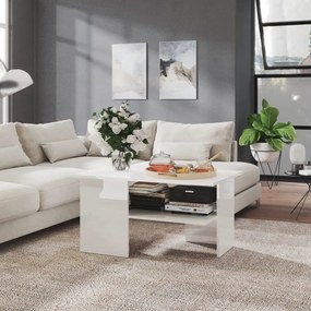 vidaXL Mesa de centro 90x60x46,5 cm contraplacado branco brilhante