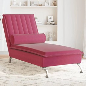 Chaise lounge de massagem com rolo veludo vermelho tinto