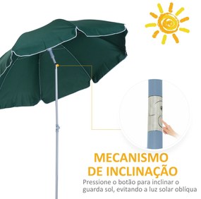 Guarda-sol de praia Ø202 cm de diâmetro Telhado Inclinado Poste Destac