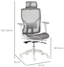 Cadeira de Escritório Giratória com Altura Ajustável Apoio para os Braços Apoio para a Cabeça e Suporte Lombar Reguláveis Encosto Alto 67x65x120-128cm