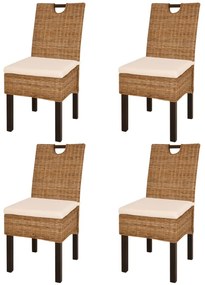 vidaXL Cadeiras de jantar, 4 pcs, vime Kubu e madeira de mangueira