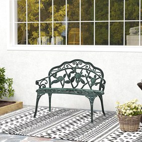 Banco de jardim de 2 lugares 100 x 54  x 78  cm , estilo néo-retro, com padrão de rosas e linhas cónicas, em fundição de alumínio, verde envelhecido