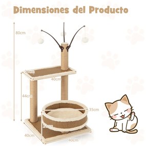 Arranhador para gatos de interior Árvore com tapete de rattan Brinquedos pendurados Postos de arranhar Plataforma Cama espaçosa Centro de actividades