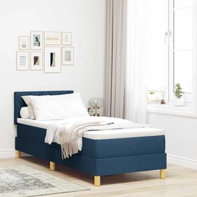vidaXL Cama Box Spring LED com colchão Azul 80 x 200 cm tecido