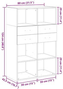 Armário alto 80x42,5x124cm derivados de madeira cinza sonoma