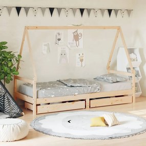 vidaXL Estrutura de cama infantil c/ gavetas 90x200 cm pinho maciço