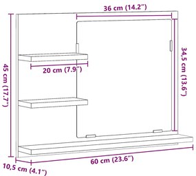 Armário c/ espelho p/ casa de banho 60x10,5x45 cm cinza cimento