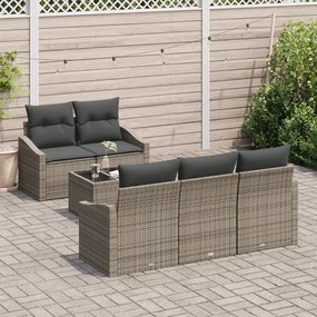 Conjunto de Sofá de Jardim de 6 Peças com Almofadas Cinzento Rattan Po
