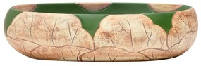 Lavatório de bancada oval 59x40x15 cm cerâmica verde e castanho