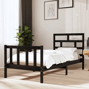vidaXL Estrutura de cama 90x200 cm madeira de pinho maciça preto