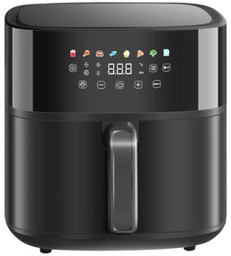 Fritadeira sem Óleo 8 L Air Fryer 1700 W com Temperatura Regulável 80-200°C 8 Programas Painel Tátil Temporizador 32,5x41x32 cm Preto