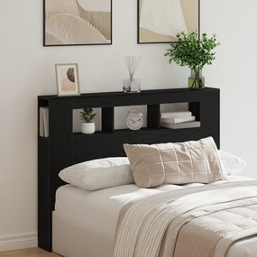 Cabeceira LED vidaXL Carvalho Preto 140x18,5x40 cm Madeira de Engenharia