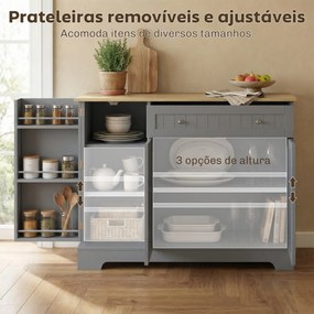Aparador de Cozinha com 3 Prateleiras de Porta Gaveta e Prateleiras Ajustáveis para Sala de Jantar 105x40x83 cm Cinzento
