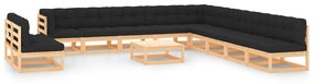 vidaXL 12 pcs conj. lounge jardim c/ almofadões antracite pinho maciço