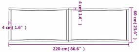 Tampo mesa 220x60x4 carvalho tratado borda viva cinza-escuro