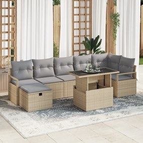 Conjunto de Sofá de Jardim vidaXL com 8 Peças e Almofadas Bege em Vime