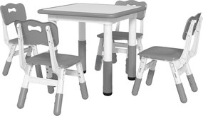 AIYAPLAY Conjunto Infantil 1 Mesa + 4 Cadeiras Ajustáveis 5 Peças Cinza | Aosom Portugal