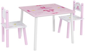 AIYAPLAY Mesa e Cadeiras para Crianças Conjunto de 3 Peças com Mesa Cadeiras Infantil Estilo Princesa pRosa e Branco