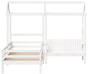 Conj. cama e banco c/ telhado 90x190 cm pinho maciço branco