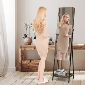 Organizador de joias independente com fechadura e espelho sem moldura de corpo inteiro - branco