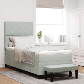 Cama Box Spring com Colchão e Banco Cinza Claro 90x200 cm Veludo