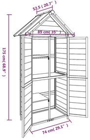 Abrigo p/ ferramentas jardim 89x52,5x175 cm pinho maciço cinza