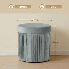 Puff de Arrumação Banco de Arrumação Dobrável 35 L 38x38x38 cm Estofado em Veludo Baú de Arrumação Cinzento Escuro