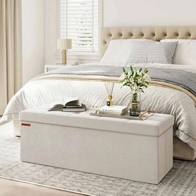 Banco com espaço de arrumação em veludo 38 x 110 x 38 cm creme