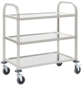 Carrinho de cozinha de 3 níveis 95x45x83,5 cm aço inoxidável