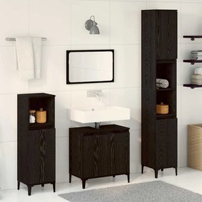 vidaXL Conjunto de Móveis para Banheiro 3 pcs Preto 30 x 30 x 180 cm
