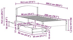 Cama sem colchão 90x200 cm madeira de pinho maciça branco