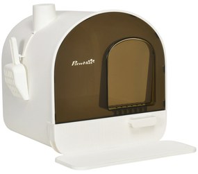 PawHut Caixa Areia Gato Porta Dianteira Bandeja Removível Pá Tapete Filtro 43x44x47cm Branco | Aosom Portugal