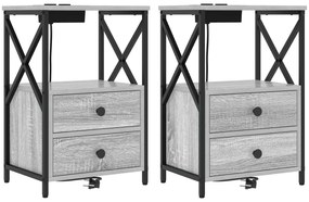 vidaXL Armário de Cabeceira 2 pcs Cinza Sonoma 40 x 31 x 60 cm