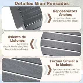 Cadeira de jantar de jardim Plástico com braços largos, assento e encosto em ripas para salão Gazebo 61 x 61,5 x 95 cm Cinza