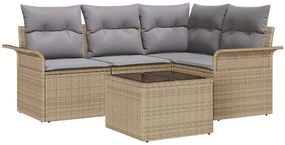 Conjunto de Sofá de Jardim de 5 Peças com Almofadas Preto Rattan Polié