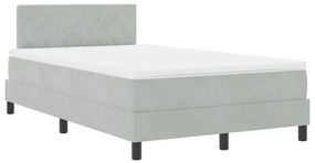 Cama Box Spring com Colchão &amp; LED Cinza Claro 120x190 cm Veludo