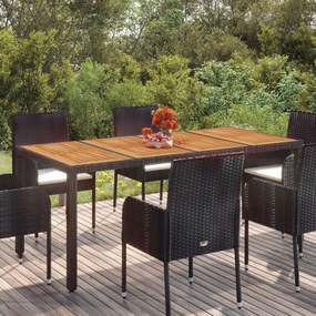 vidaXL Mesa de jardim com tampo de madeira 190x90x75 cm vime PE preto