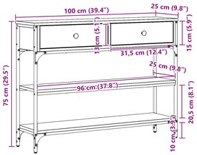 Mesa de Console Carvalho Artesanal 100x25x75 cm Madeira Composta e Aço