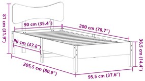 Cama sem colchão 90x200 cm pinho maciço castanho-mel