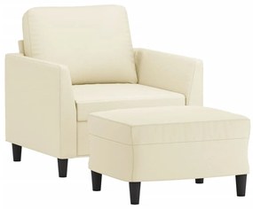 Poltrona com apoio de pés couro artificial 60 cm cor creme