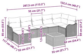 Conjunto de Sofá de Jardim com 8 Peças e Almofadas de Rattan Preto